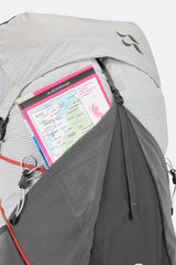 Rab Muon 50L Hiking Pack in Pewter/Graphene - Lid Pocket Detail
