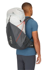 Rab Muon 50L Hiking Pack in Pewter/Graphene - On Model Side View