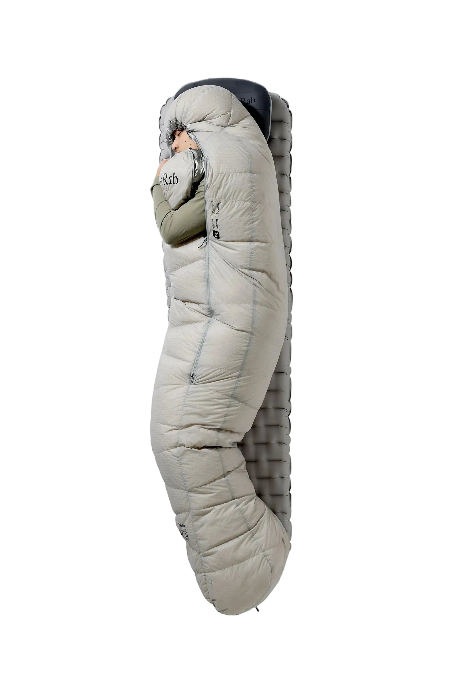 Rab Mythic Down Sleeping Bag (-12°C/10F) in Dark Pewter - Model Side