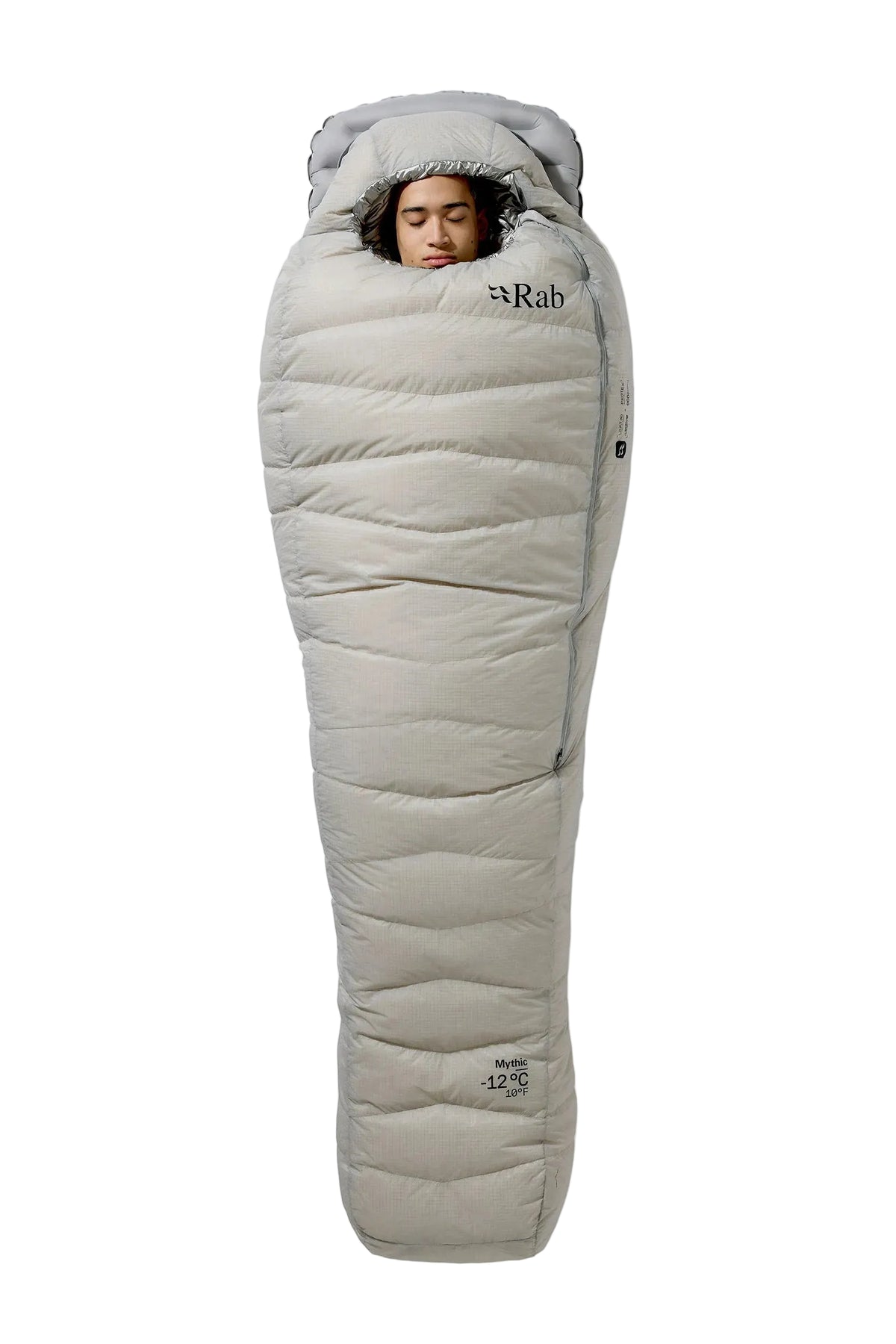 Rab Mythic Down Sleeping Bag (-12°C/10F) in Dark Pewter - Model Standing