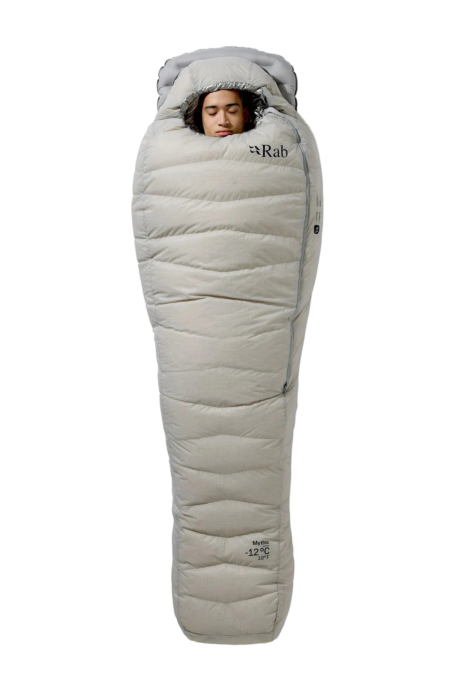 Rab Mythic Down Sleeping Bag (-12°C/10F) in Dark Pewter - Model Standing