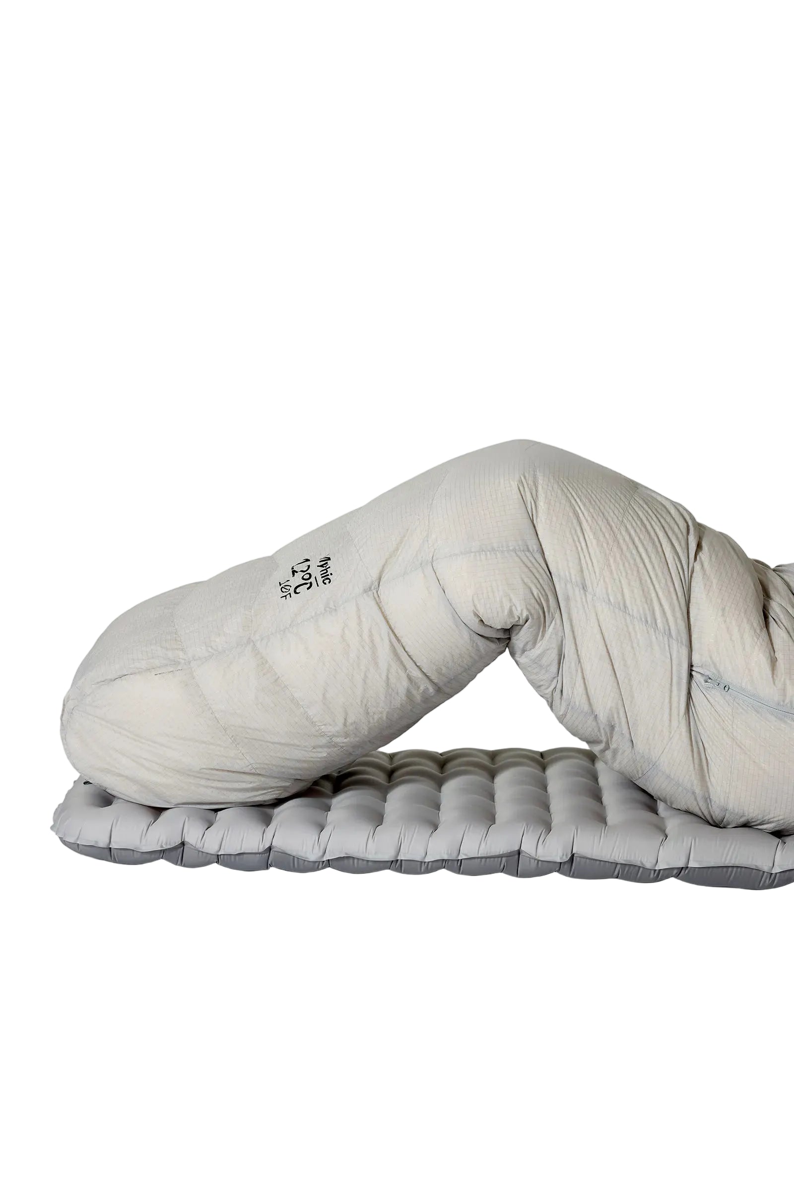 Rab Mythic Down Sleeping Bag (-6°C/20F) in Dark Pewter - Model Reclined
