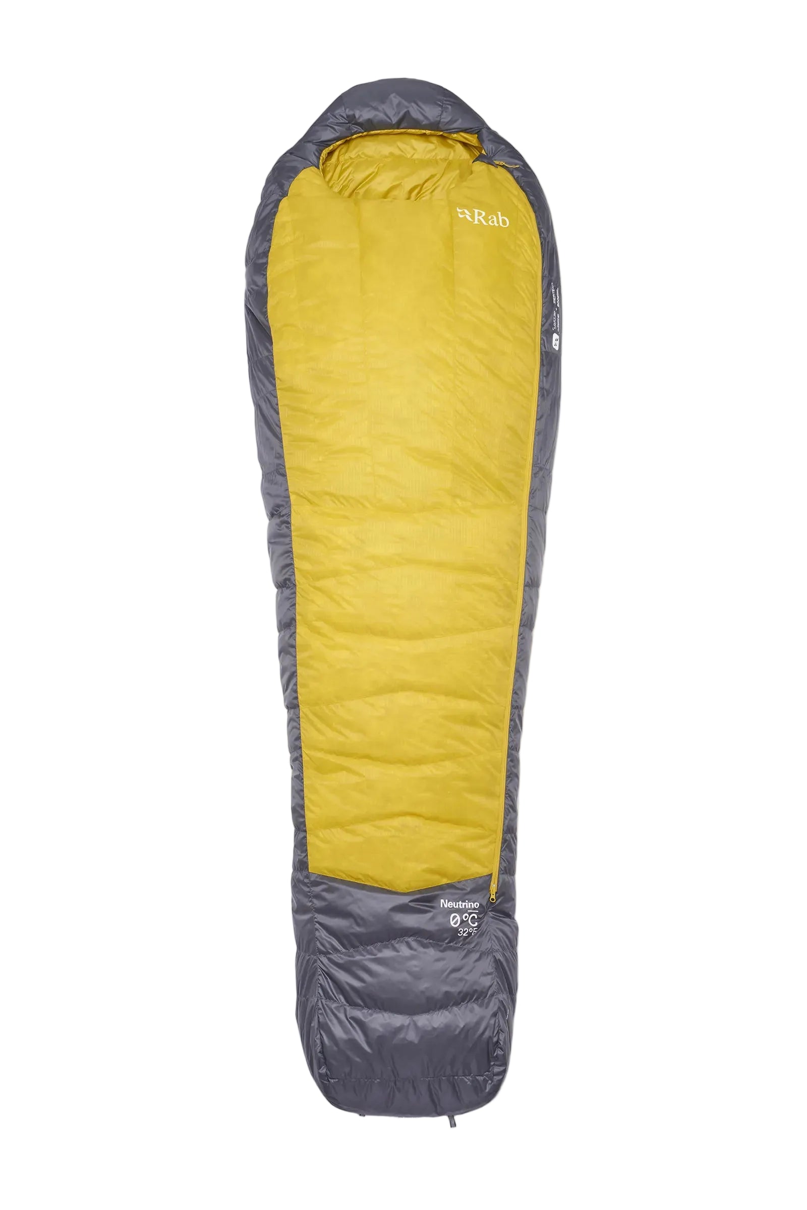Rab Neutrino Down Sleeping Bag (0°C/32F) in Graphene/Dark Pollen - Front View