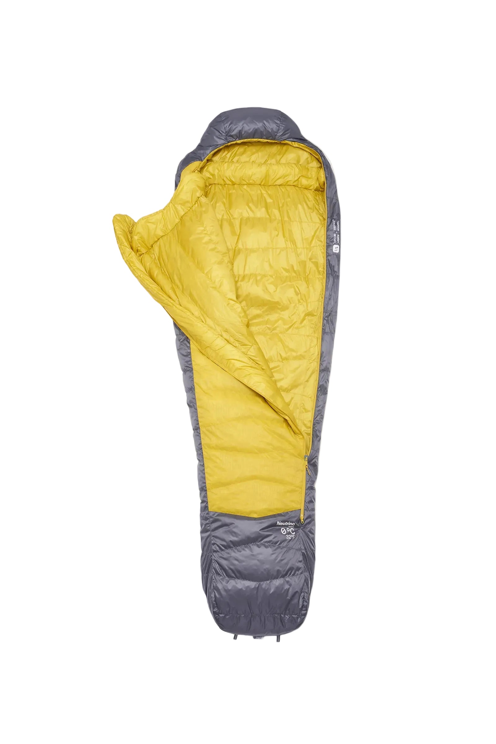 Rab Neutrino Down Sleeping Bag (0°C/32F) in Graphene/Dark Pollen - Mummy Shape Side Profile