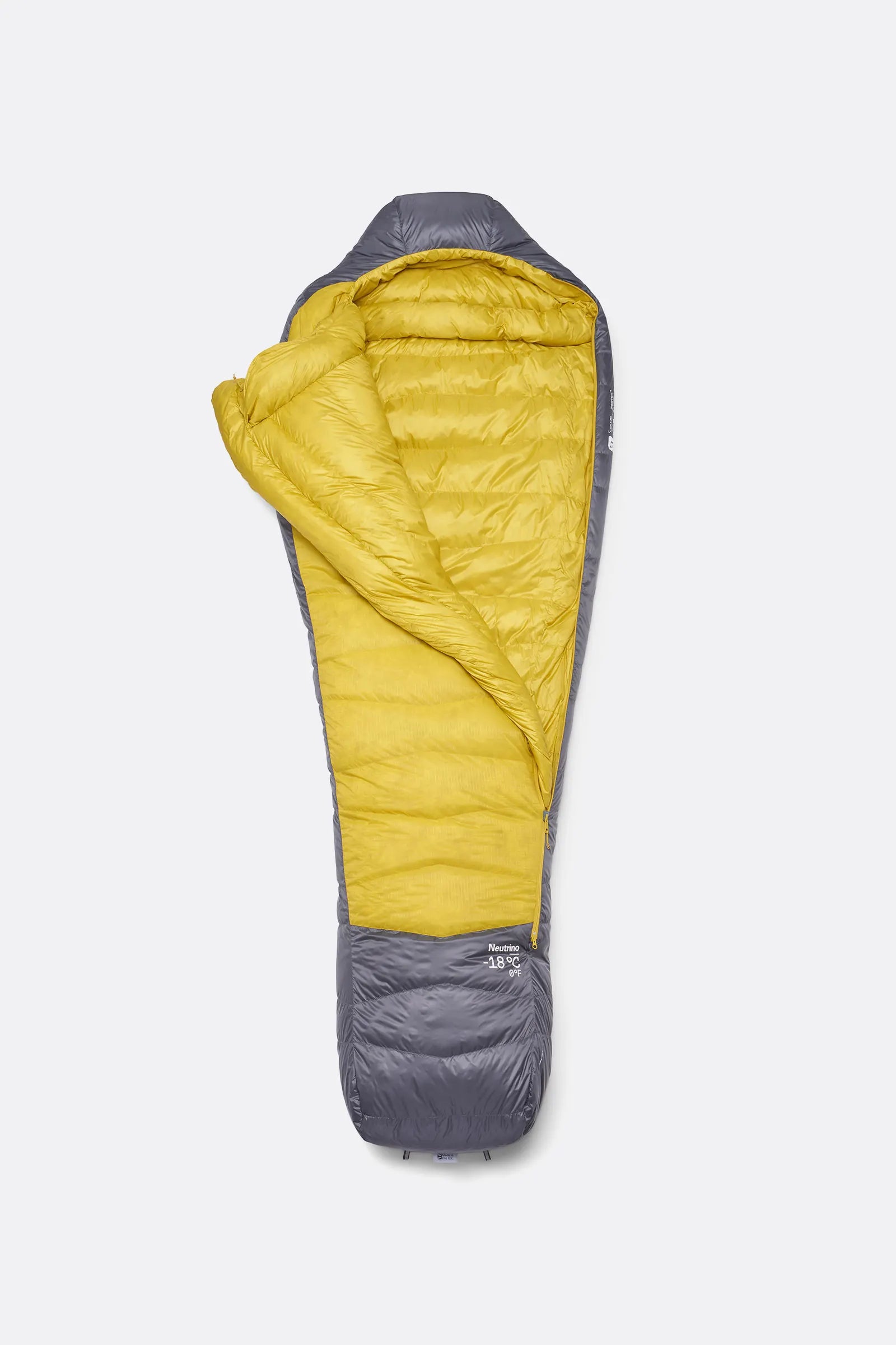 Rab Neutrino Down Sleeping Bag (-18°C/0F) in Graphene/Dark Pollen - Zip Baffle Detail