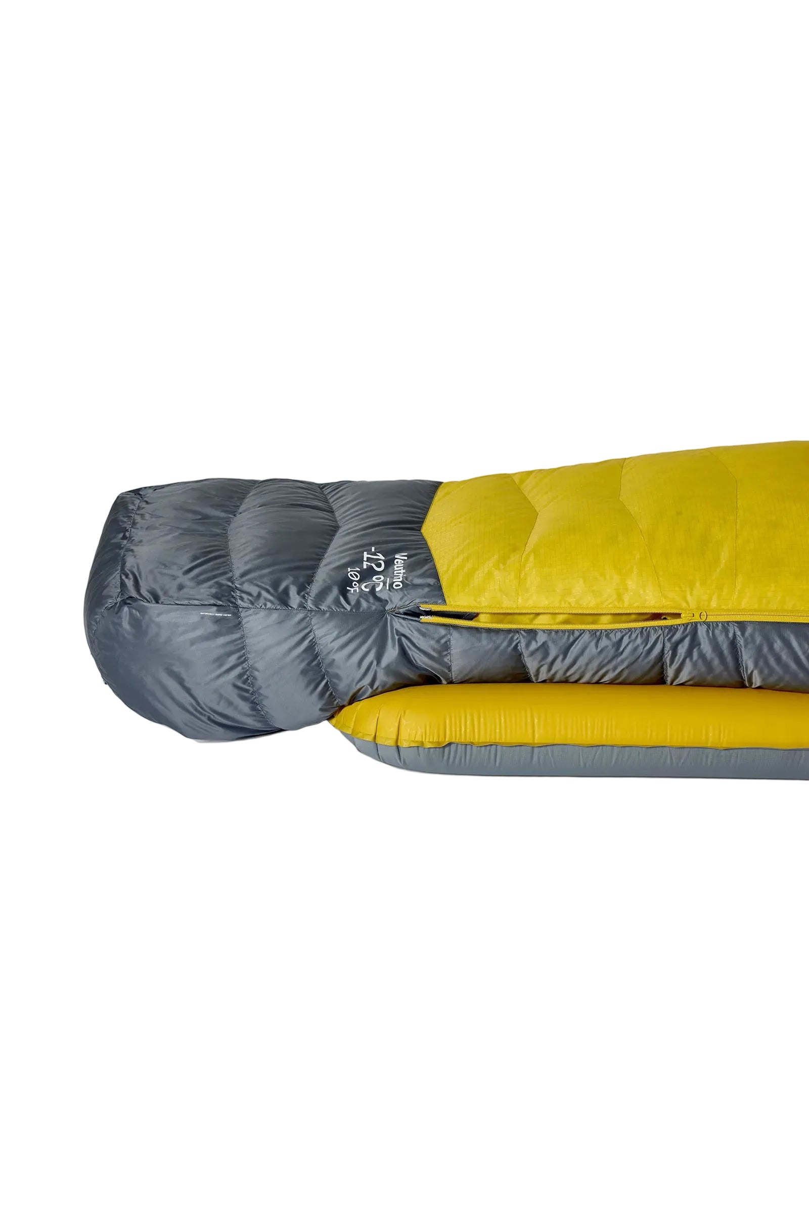 Rab Neutrino Down Sleeping Bag (-6°C/20F) in Graphene/Dark Pollen - Hood Open Showing Interior Lining