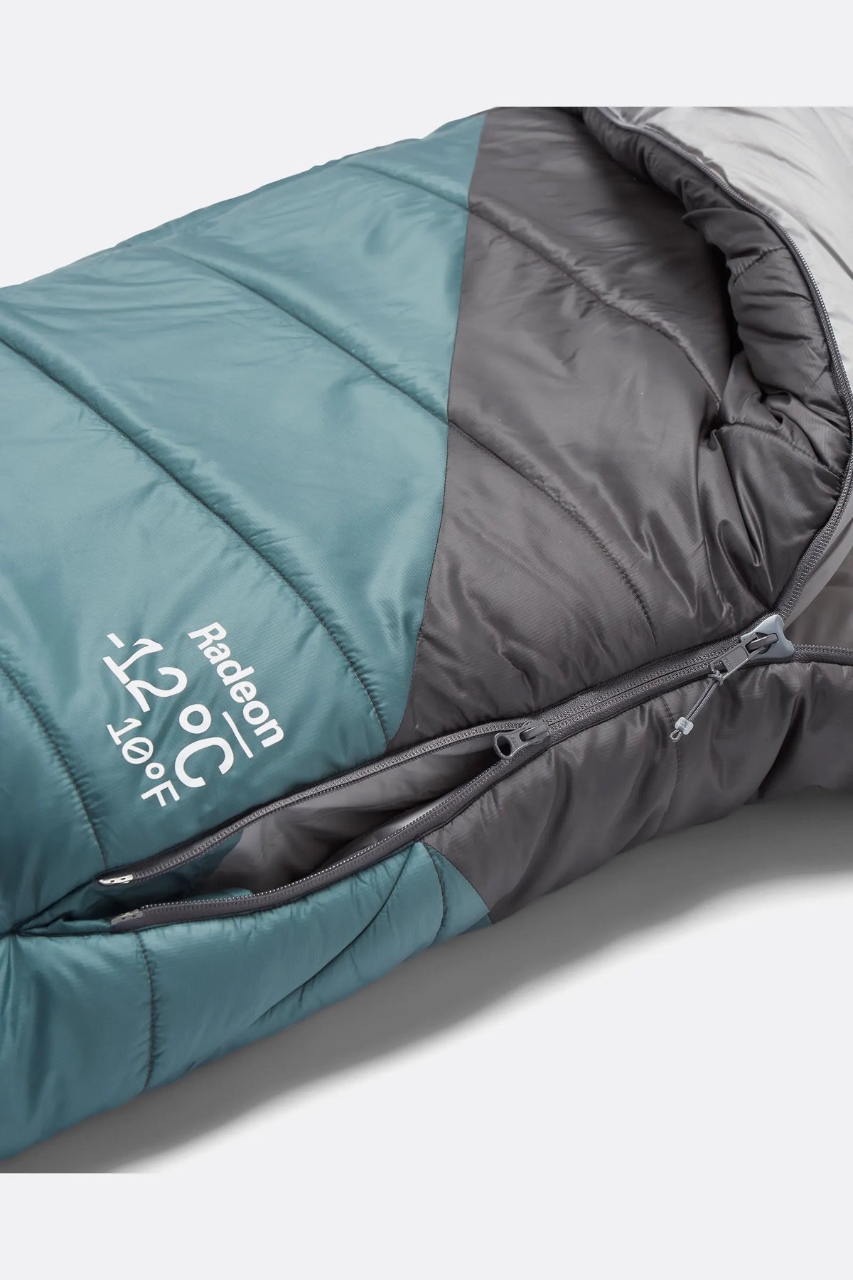 Rab Radeon Synthetic Sleeping Bag (-12°C/10F) in Sage/Graphene - packed size, side