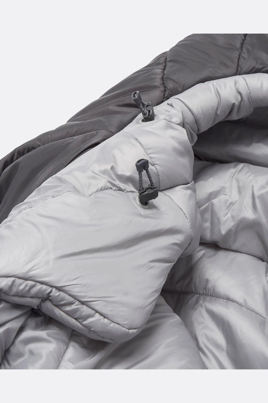 Rab Radeon Synthetic Sleeping Bag (-6°C/20F) in Sage/Graphene - side, angled