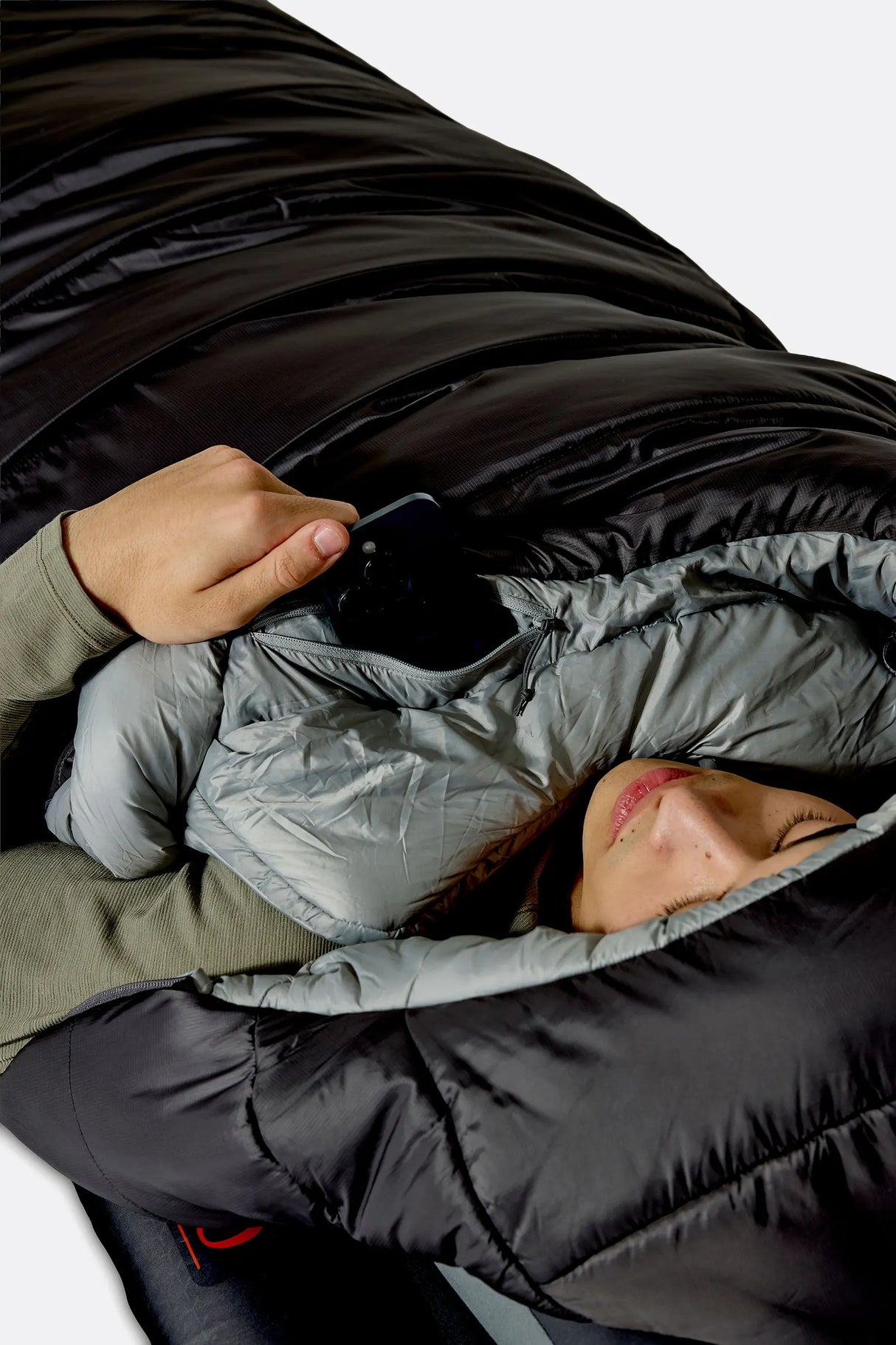 Rab Radeon Synthetic Sleeping Bag (-6°C/20F) in Sage/Graphene - worn, drawcord detail