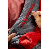 Rab Solar Eco 3 Sleeping Bag in Oxblood Red - hood detail