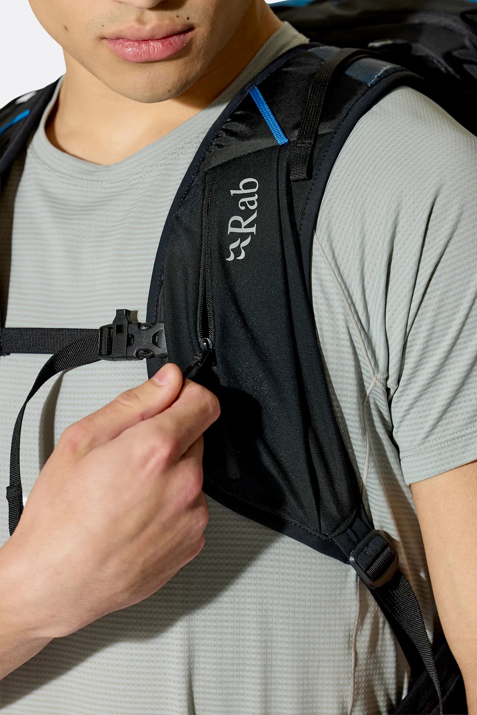 Rab Syclon XP 30L Waterproof Pack in Black/Maya Blue - Shoulder Strap Detail