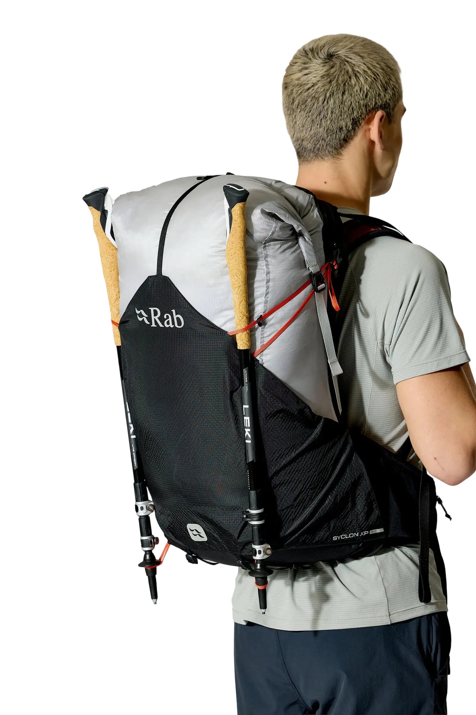 Rab Syclon XP 40L Waterproof Pack in Black/Dark Pewter - Walking Pole Attachment Detail