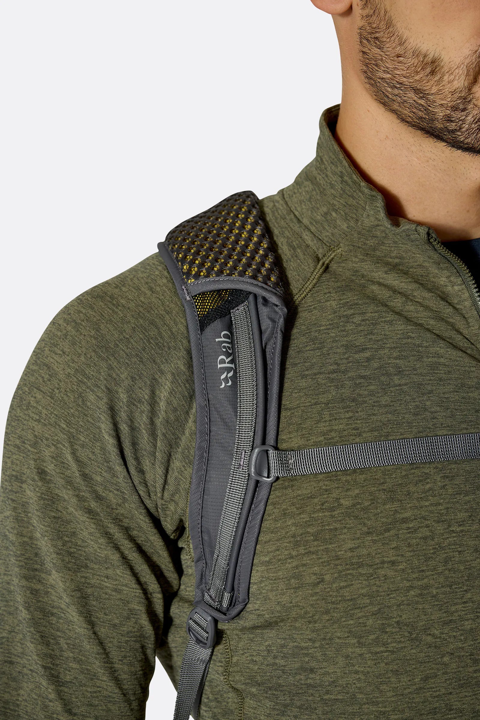Rab Tygen 12L Day Pack in Dark Pollen - Model Harness Detail