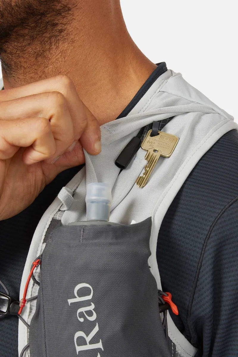 Rab Veil 6L Lightweight Running Vest in Gargoyle/Graphene - Lower Front Stretch Pocket Access
