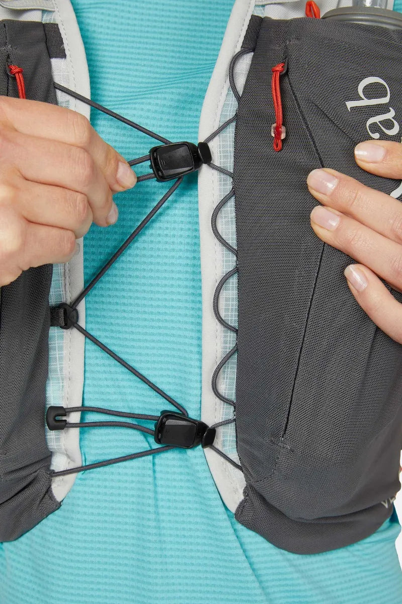 Rab Veil 6L Lightweight Running Vest in Gargoyle/Graphene - Side Flask Pocket Access