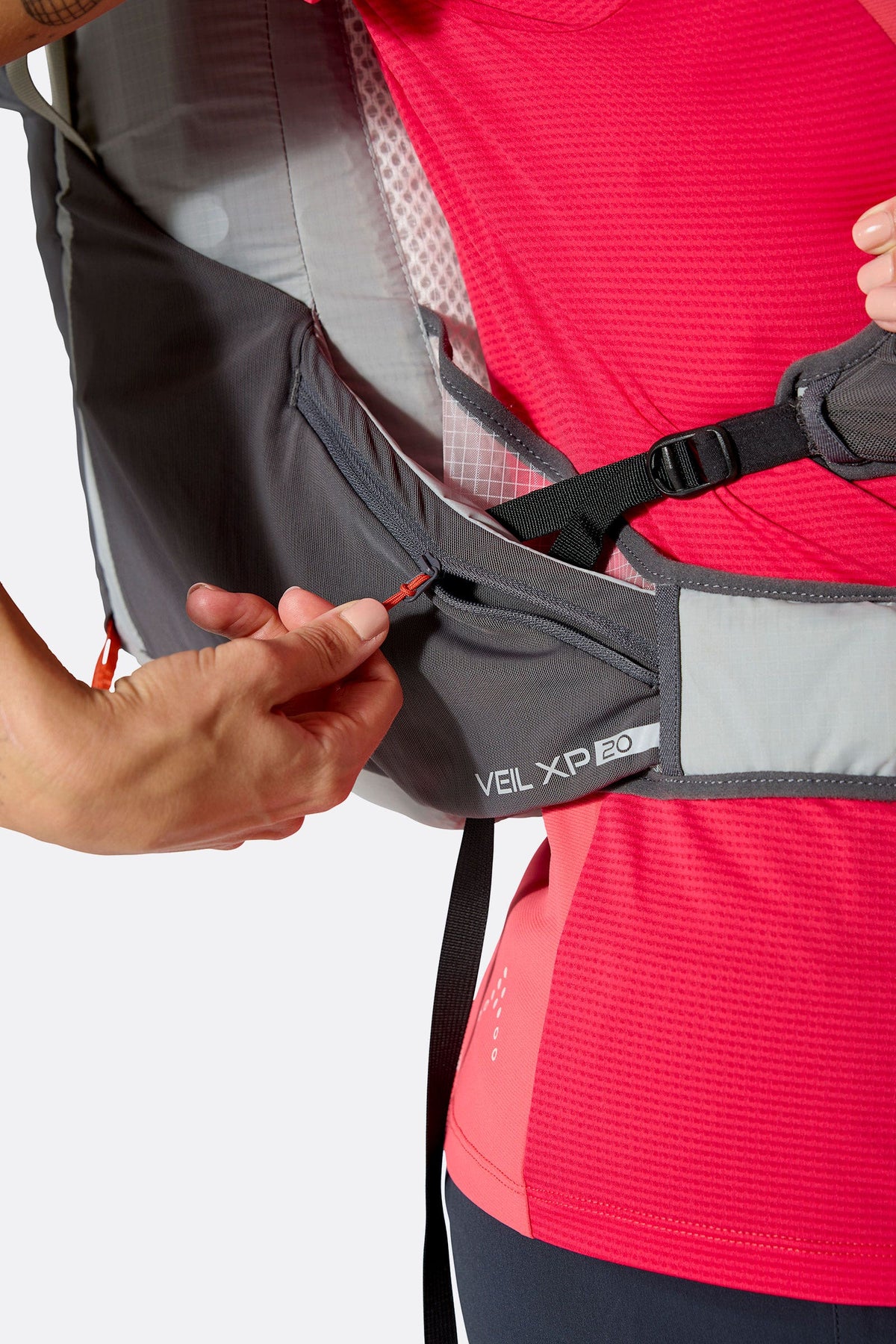 Rab Veil XP 20L Waterproof Pack in Pewter/Graphene - Pole Attachment Detail