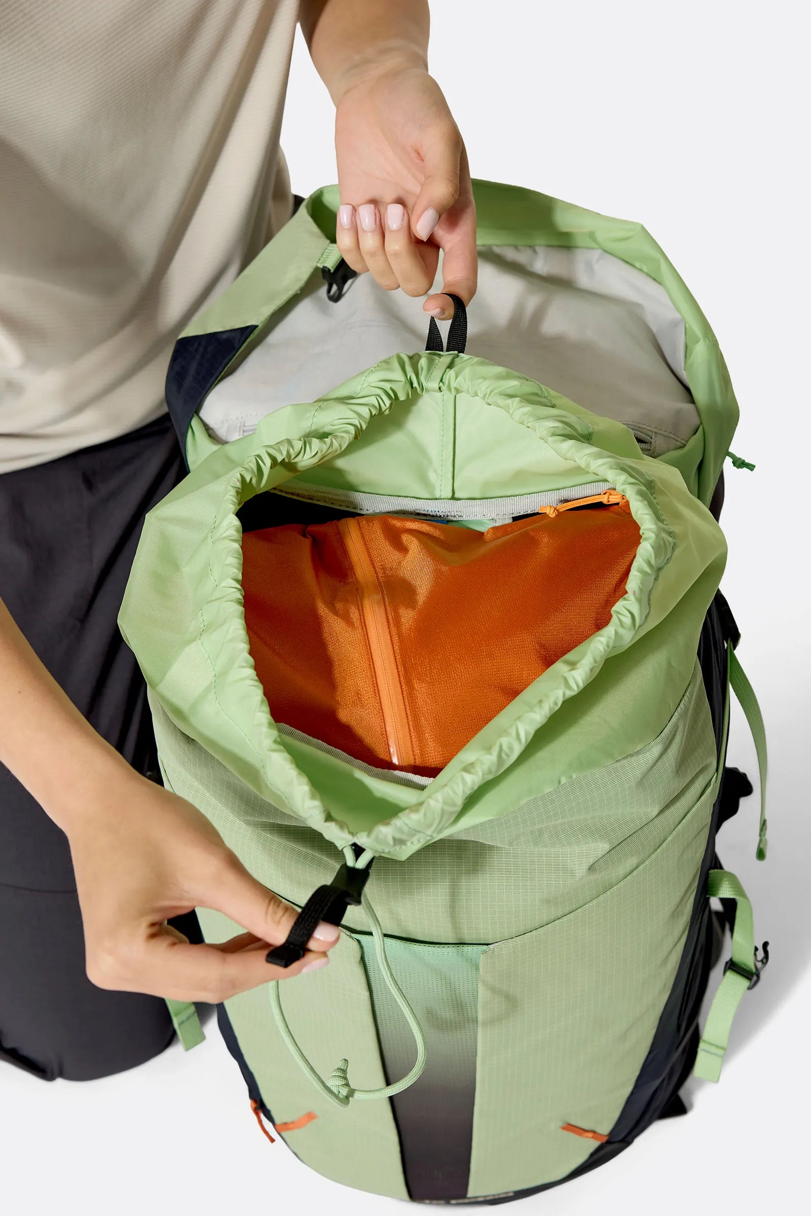 Rab Women's Airox ND 28 Day Pack in Fig Green/Black - Main Compartment Open