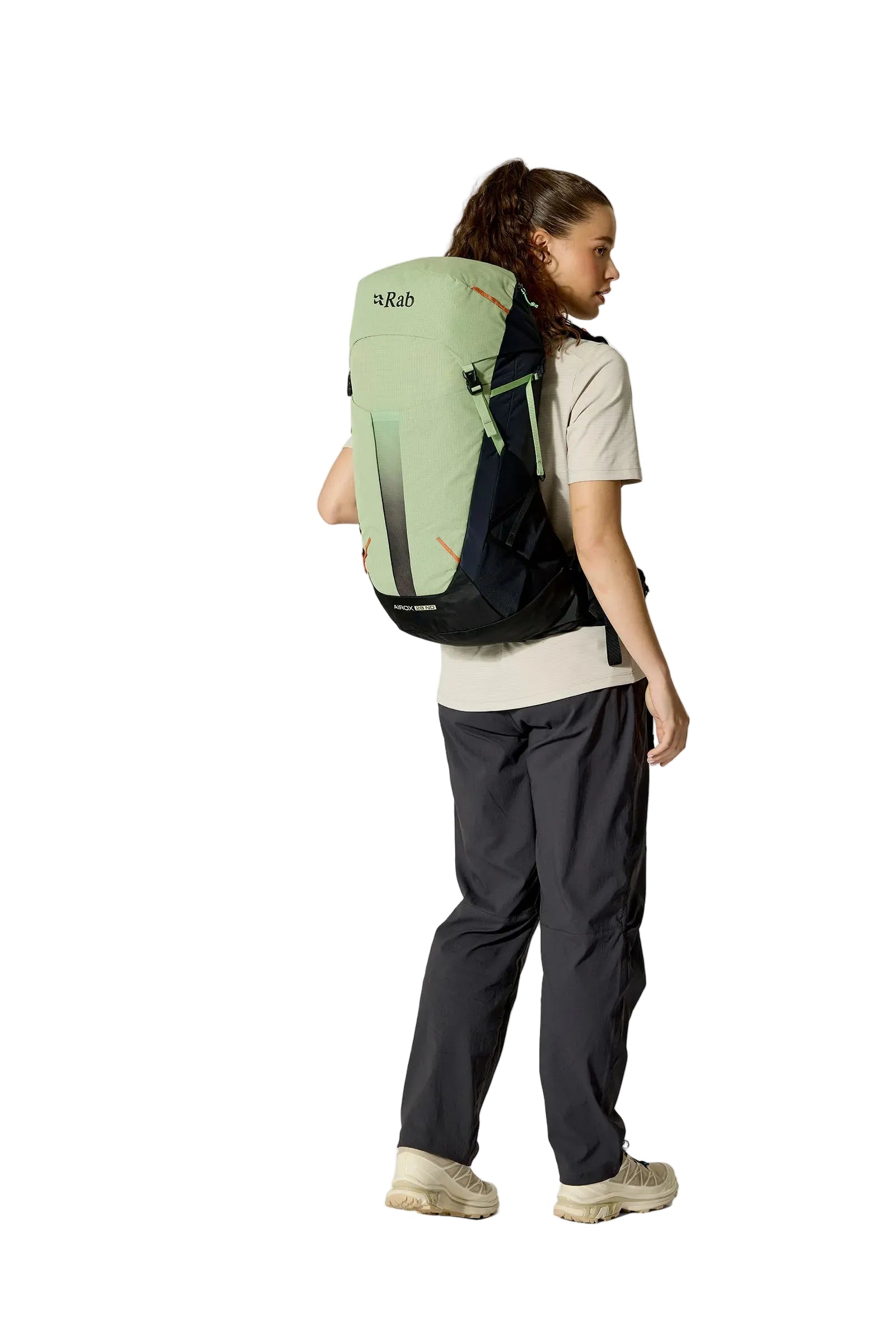Rab Women's Airox ND 28 Day Pack in Fig Green/Black - Side View On Model 2