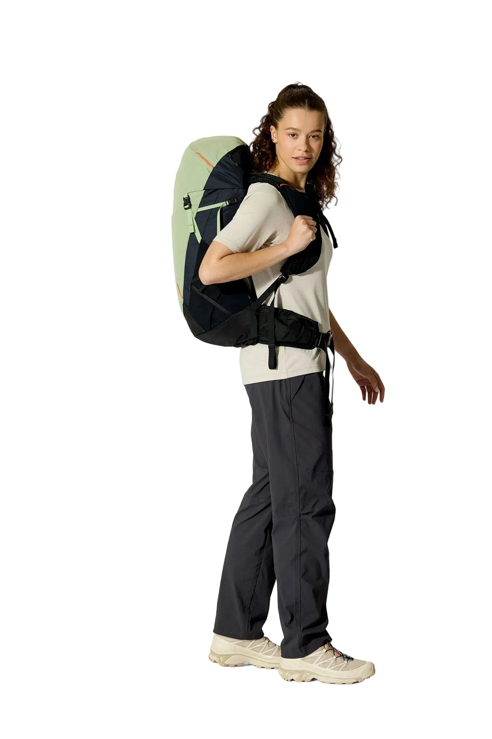 Rab Women's Airox ND 28 Day Pack in Fig Green/Black - Three Quarter View On Model