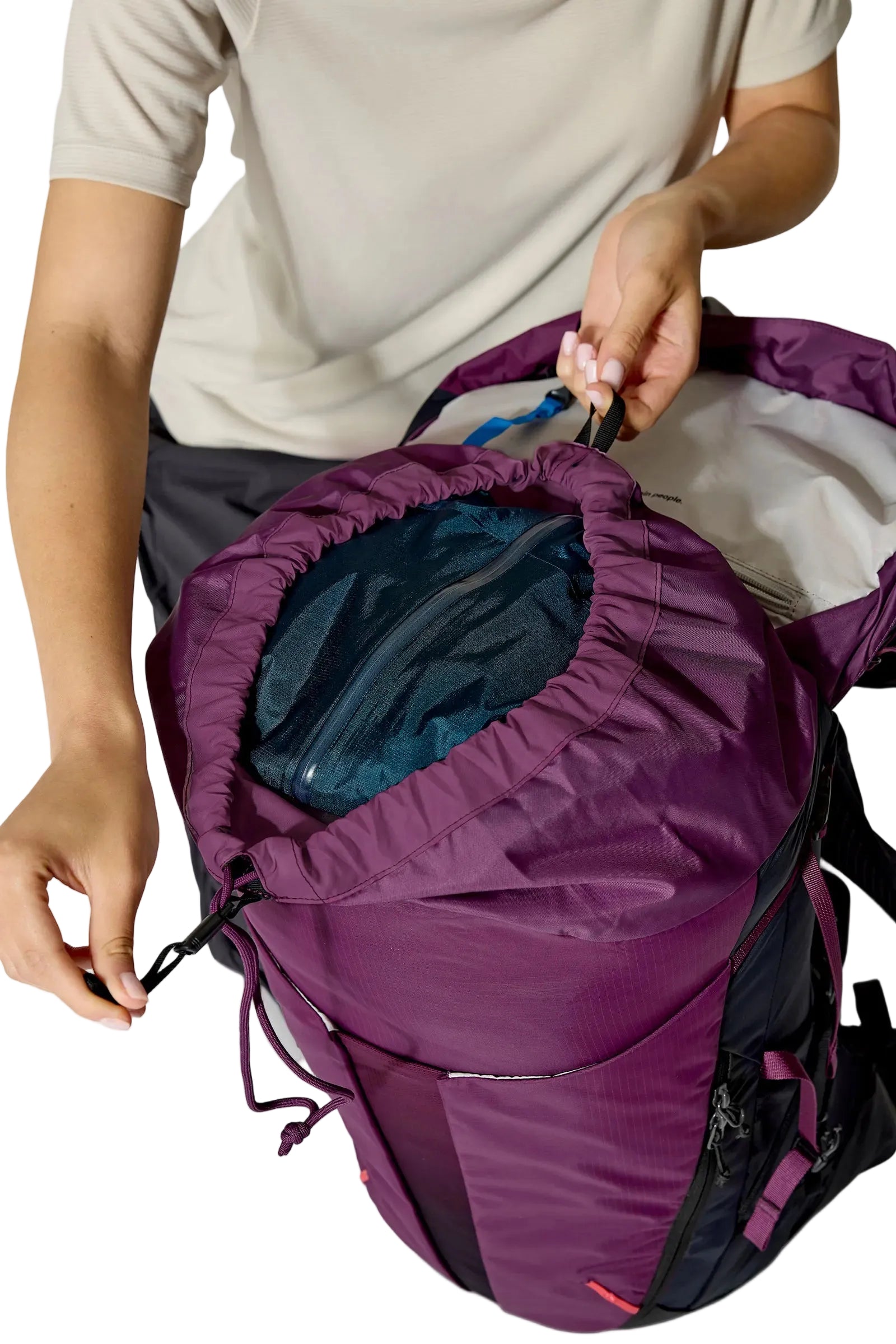 Rab Women's Airox ND 34 Day Pack in Mulberry/Black - Main Compartment Open