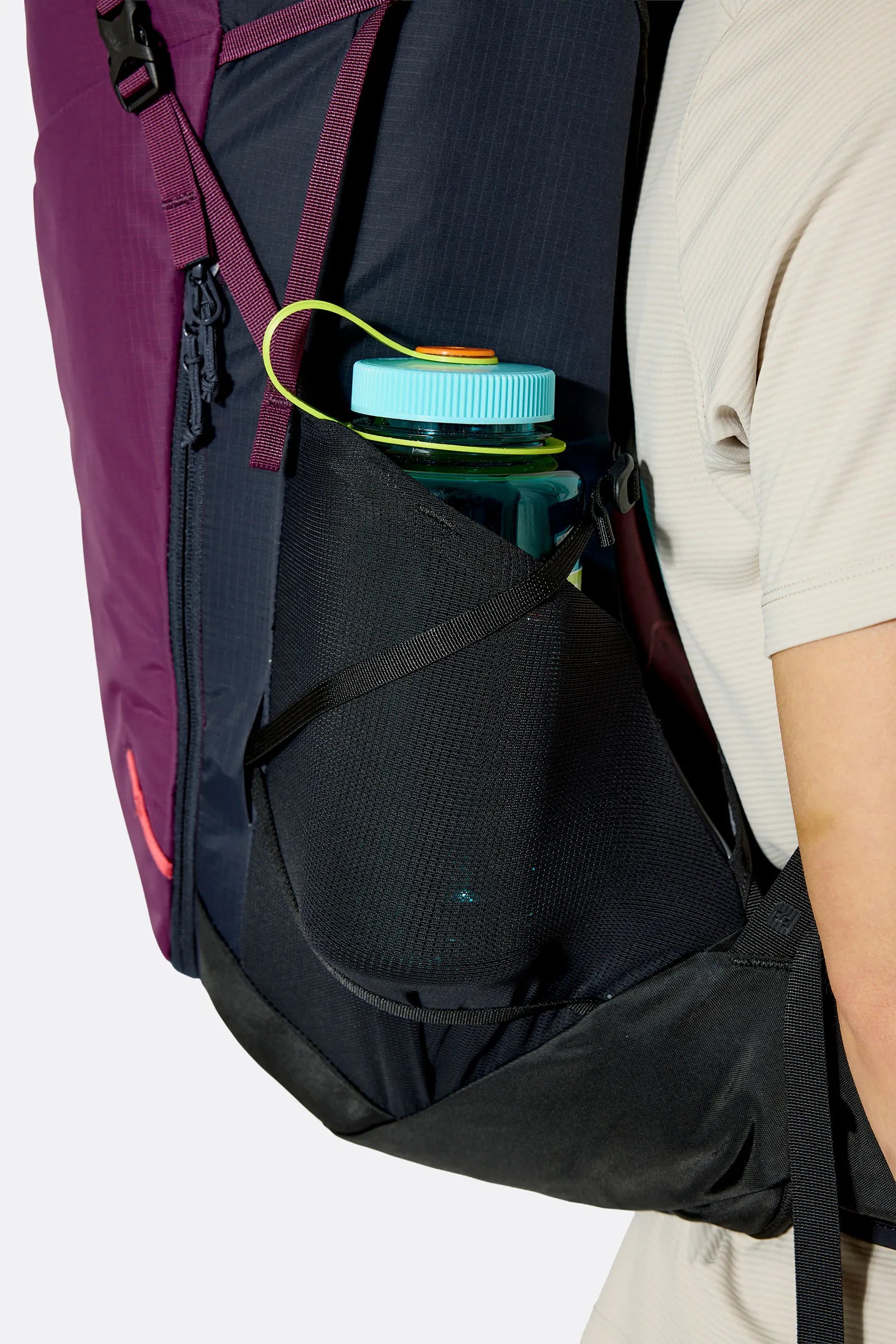 Rab Women's Airox ND 34 Day Pack in Mulberry/Black - Side Pocket Detail