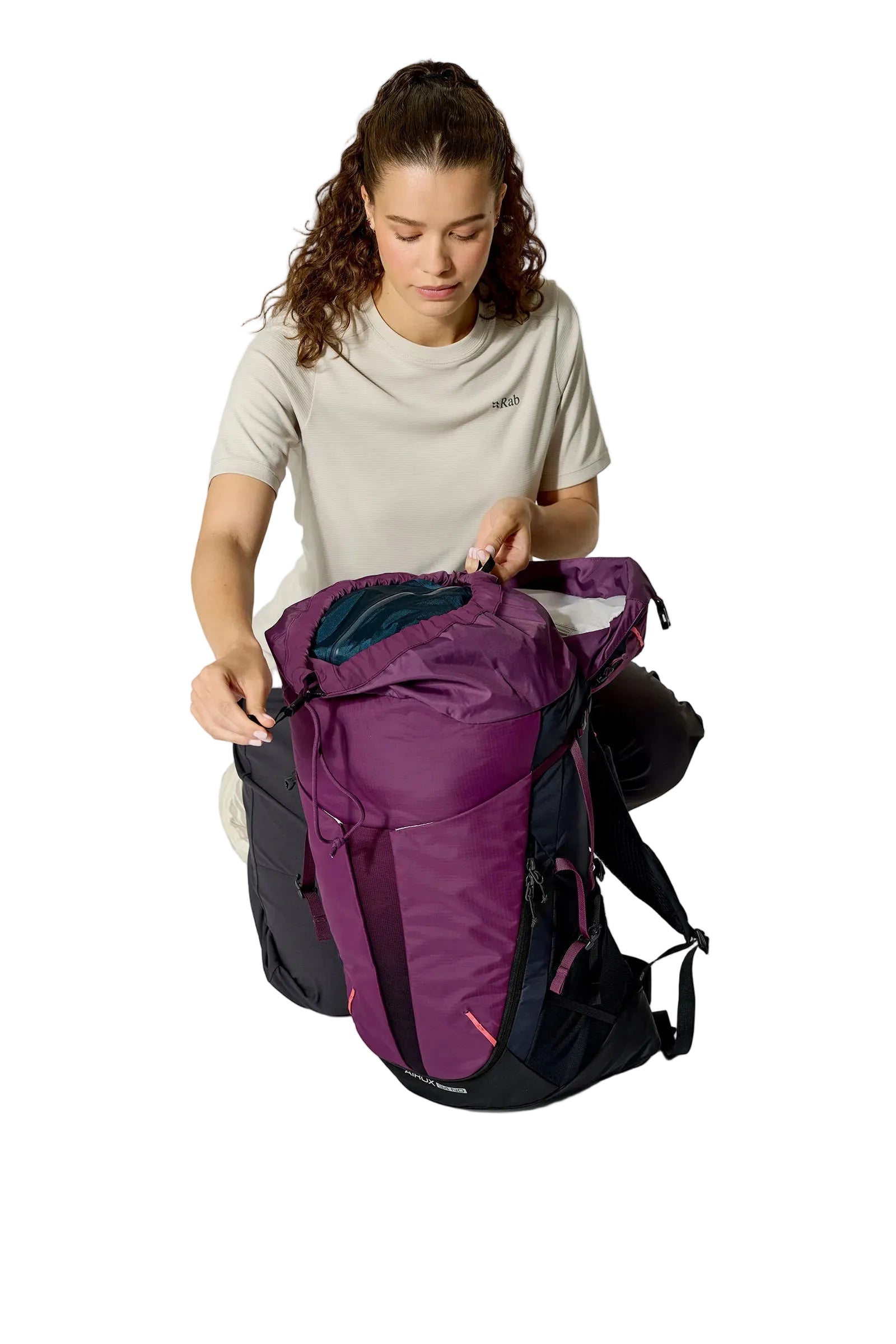 Rab Women's Airox ND 34 Day Pack in Mulberry/Black - Three Quarter View On Model