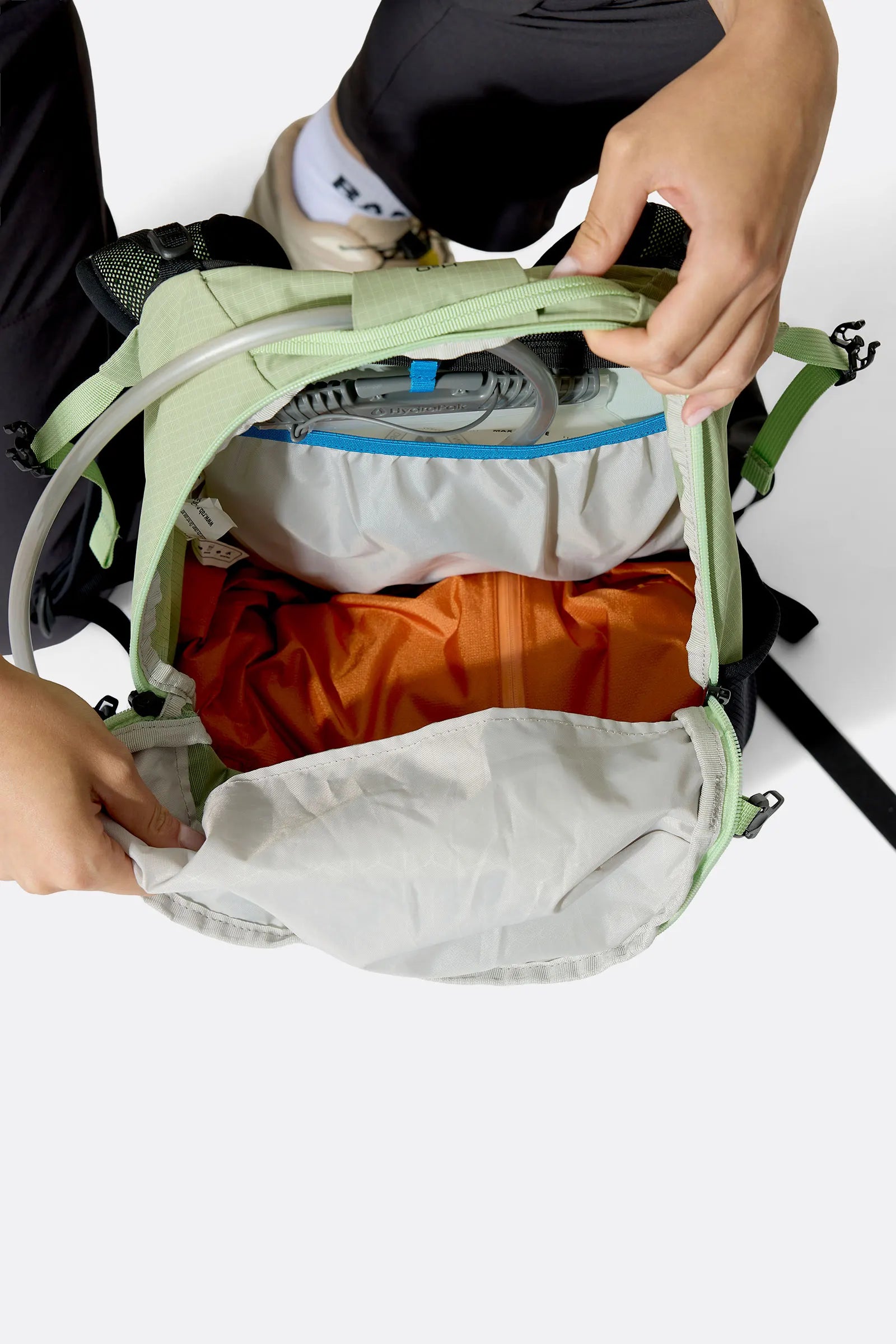 Rab Women's Airox ND22L Day Pack in Fig Green/Black - Main Compartment Open Detail