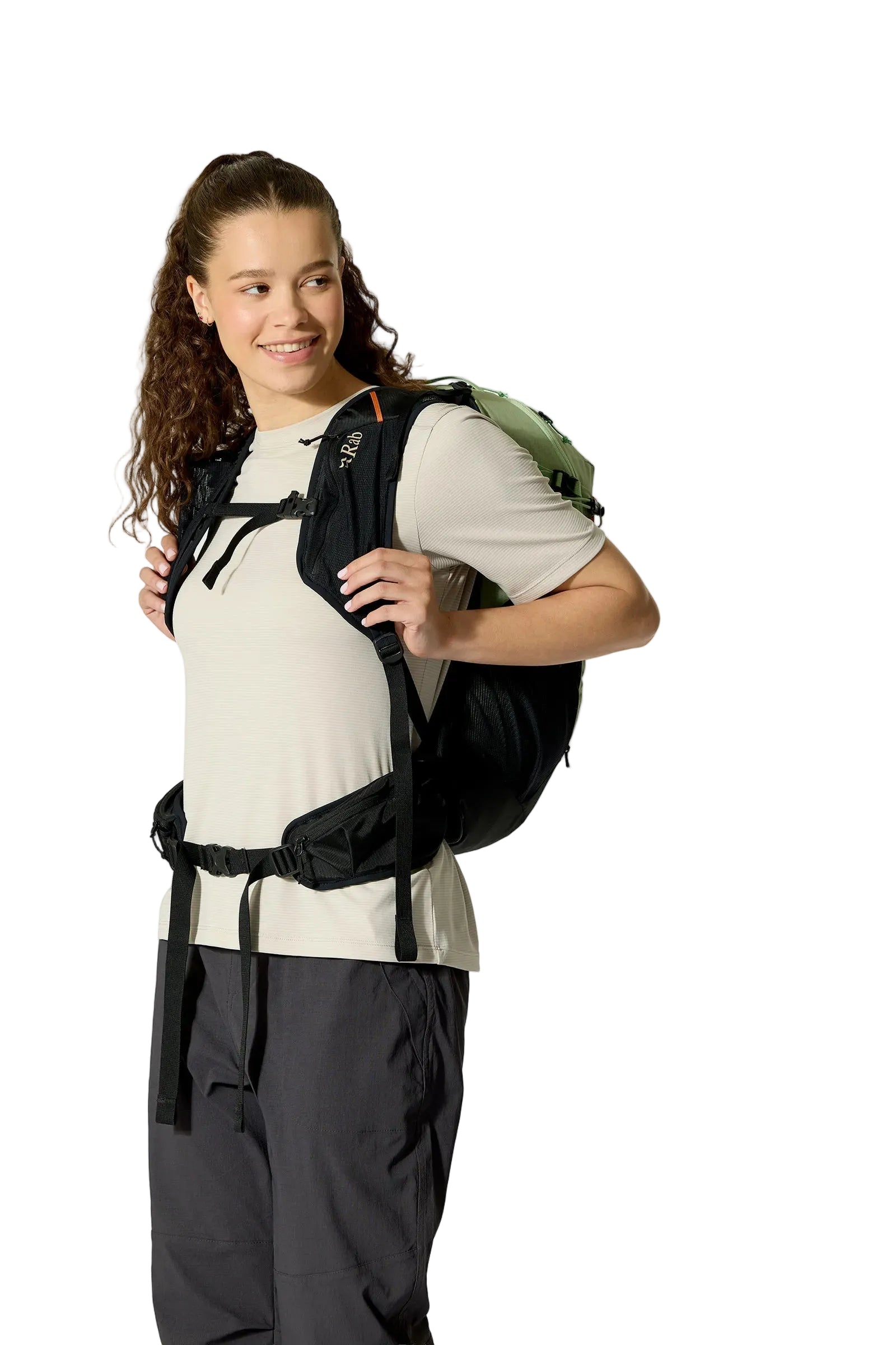 Rab Women's Airox ND22L Day Pack in Fig Green/Black - On Model Side View Alt 2