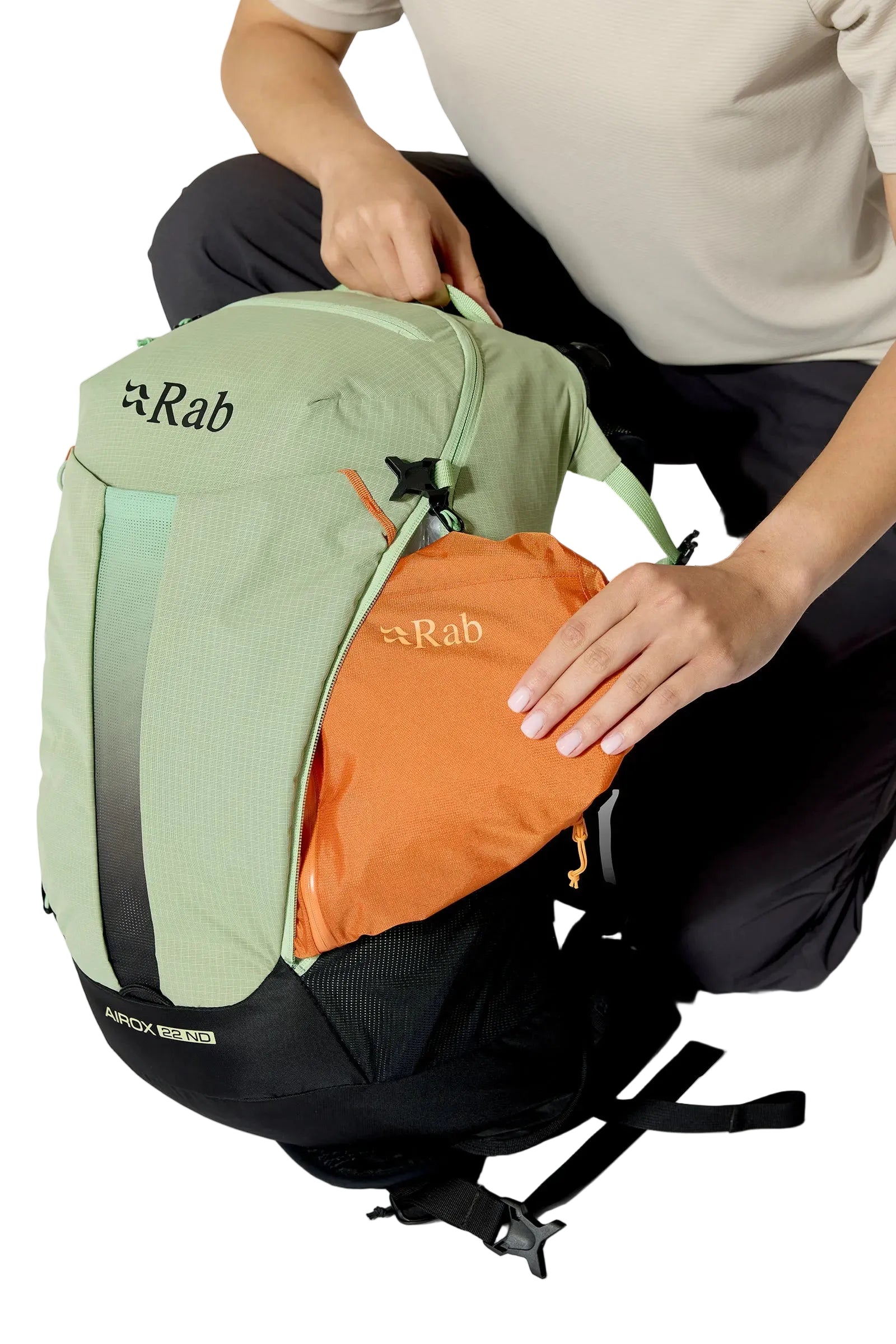 Rab Women's Airox ND22L Day Pack in Fig Green/Black - Side Pocket Detail