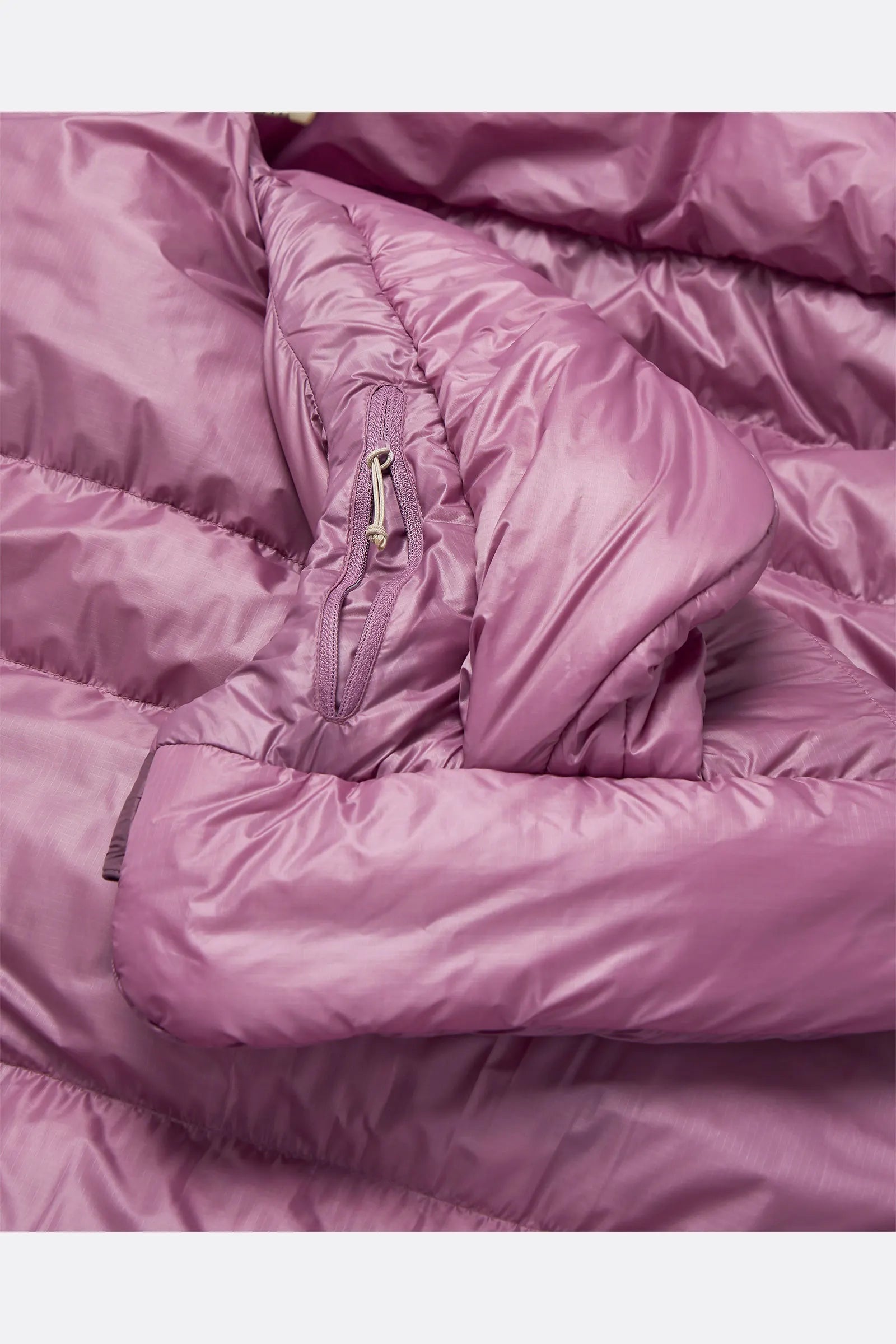 Rab Women's Alpine Down Sleeping Bag (-6°C/21F) in Iris/Dark Iris - Hood Collar Detail