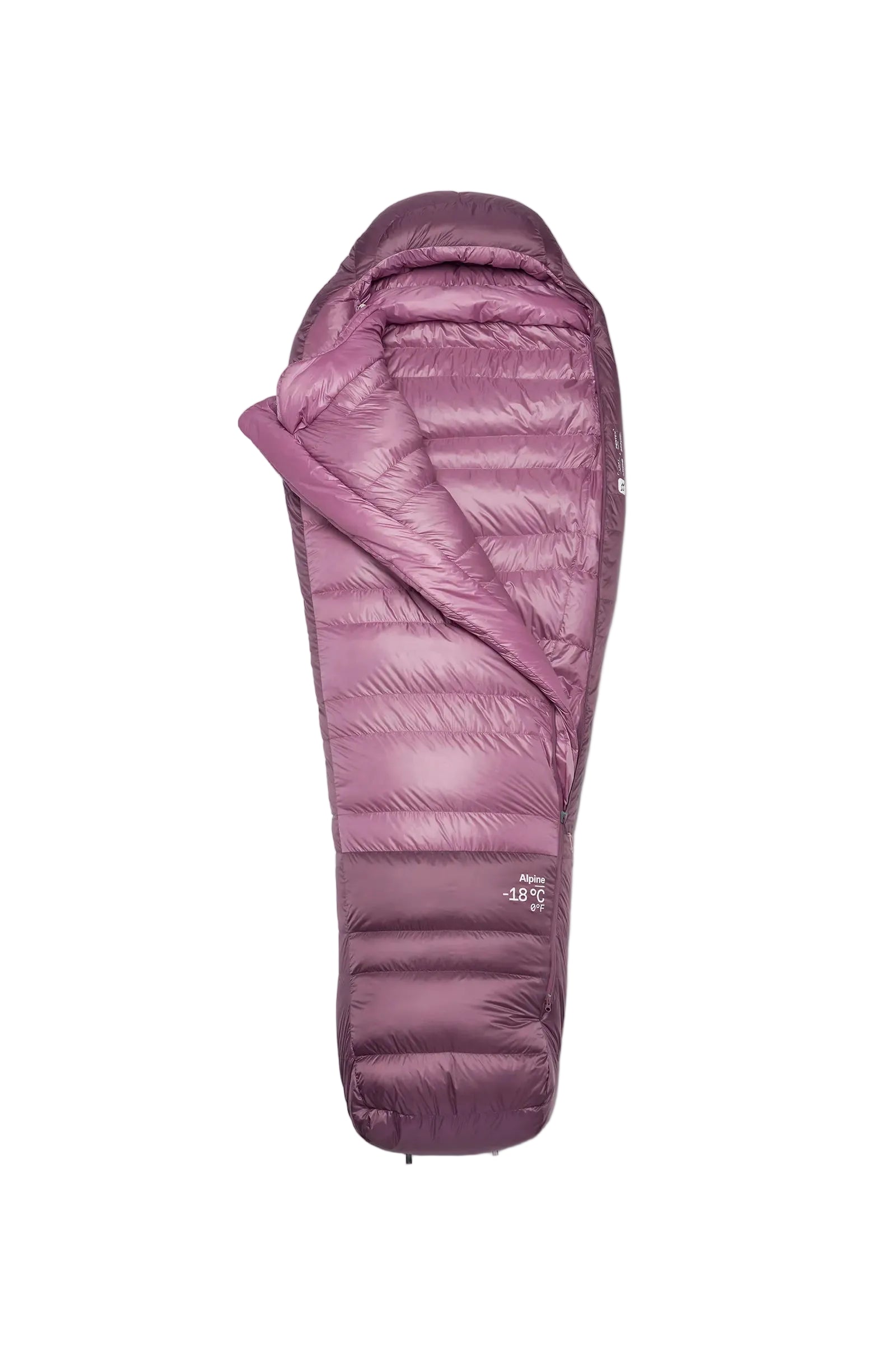 Rab Women's Alpine Down Sleeping Bag (-6°C/21F) in Iris/Dark Iris - Hood Open Detail Side