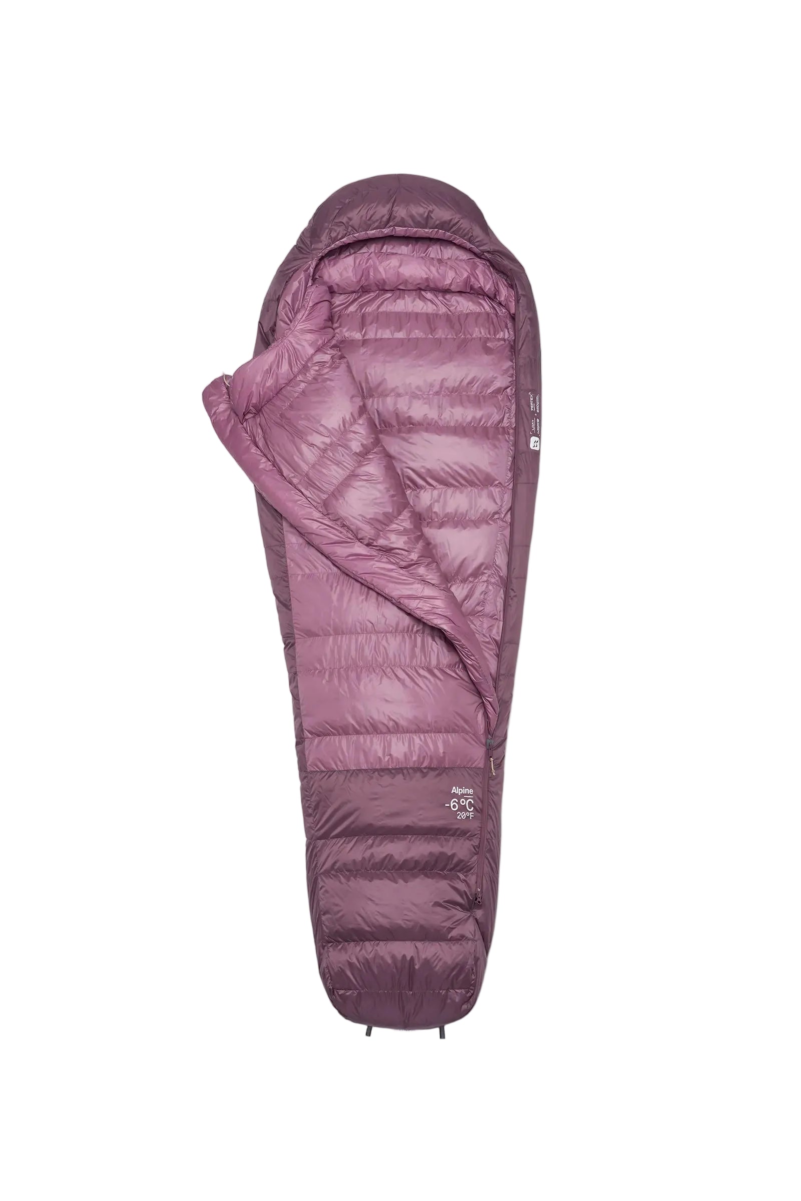 Rab Women's Alpine Down Sleeping Bag (-6°C/21F) in Iris/Dark Iris - Hood Open Detail