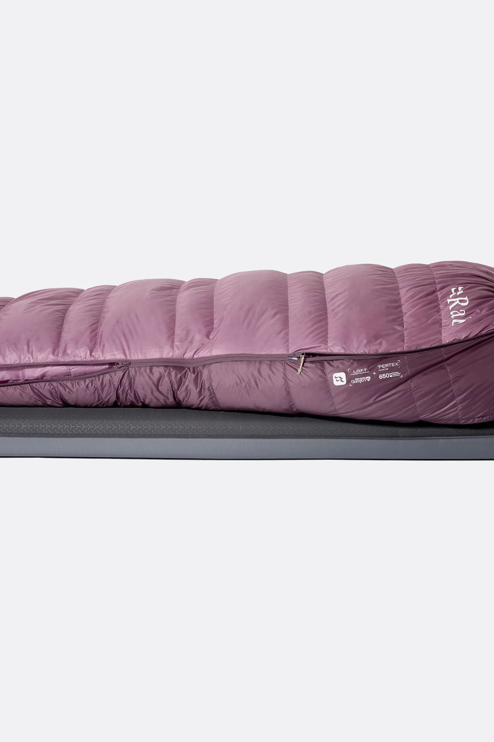 Rab Women's Alpine Down Sleeping Bag (-6°C/21F) in Iris/Dark Iris - Model Reclined