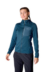 Rab Women's Ascendor Hoody in Tempest Blue - front, worn