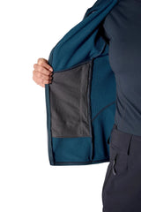 Rab Women's Ascendor Hoody in Tempest Blue - interior lining detail, worn