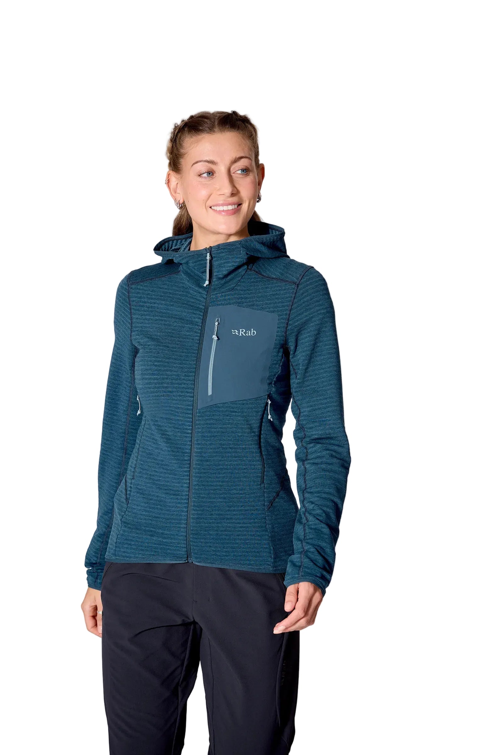 Rab Women's Ascendor Light Hoody in Tempest Blue - front, worn