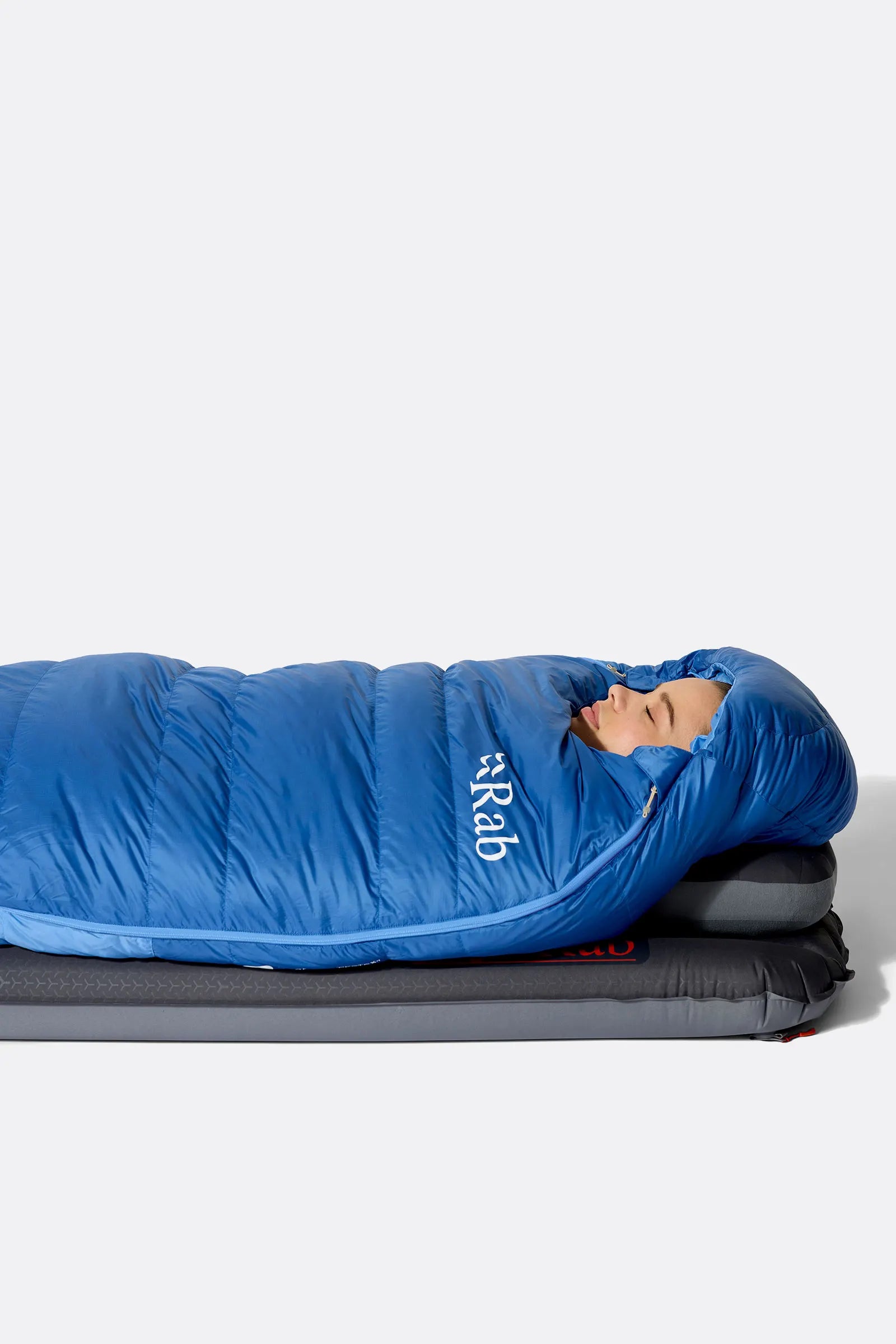 Rab Women's Ascent Down Sleeping Bag (-12°C/10F) in Dark Bluebird/Birdbird - Model Standing