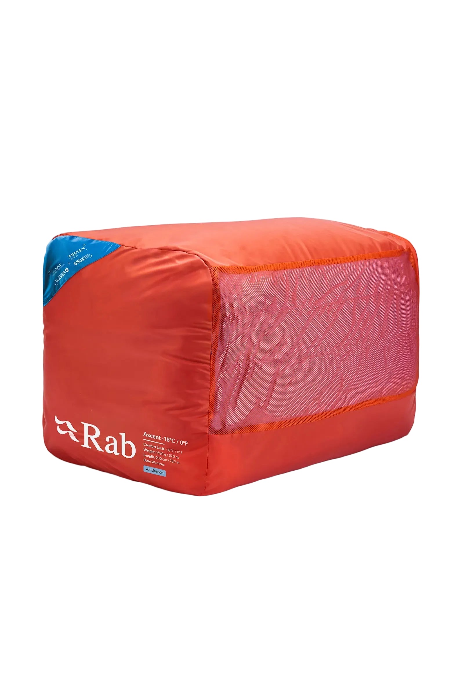 Rab Women's Ascent Down Sleeping Bag (-18°C/0F) in Dark BlueBird/BlueBird - Model Lying Left