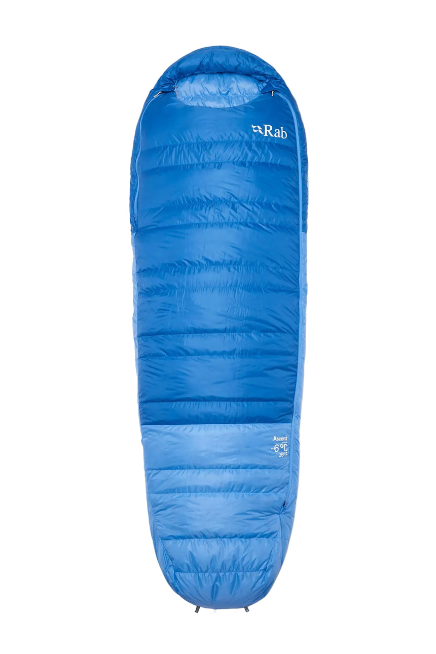 Rab Women's Ascent Down Sleeping Bag (-6°C/20F) in Dark Bluebird/Bluebird - Front