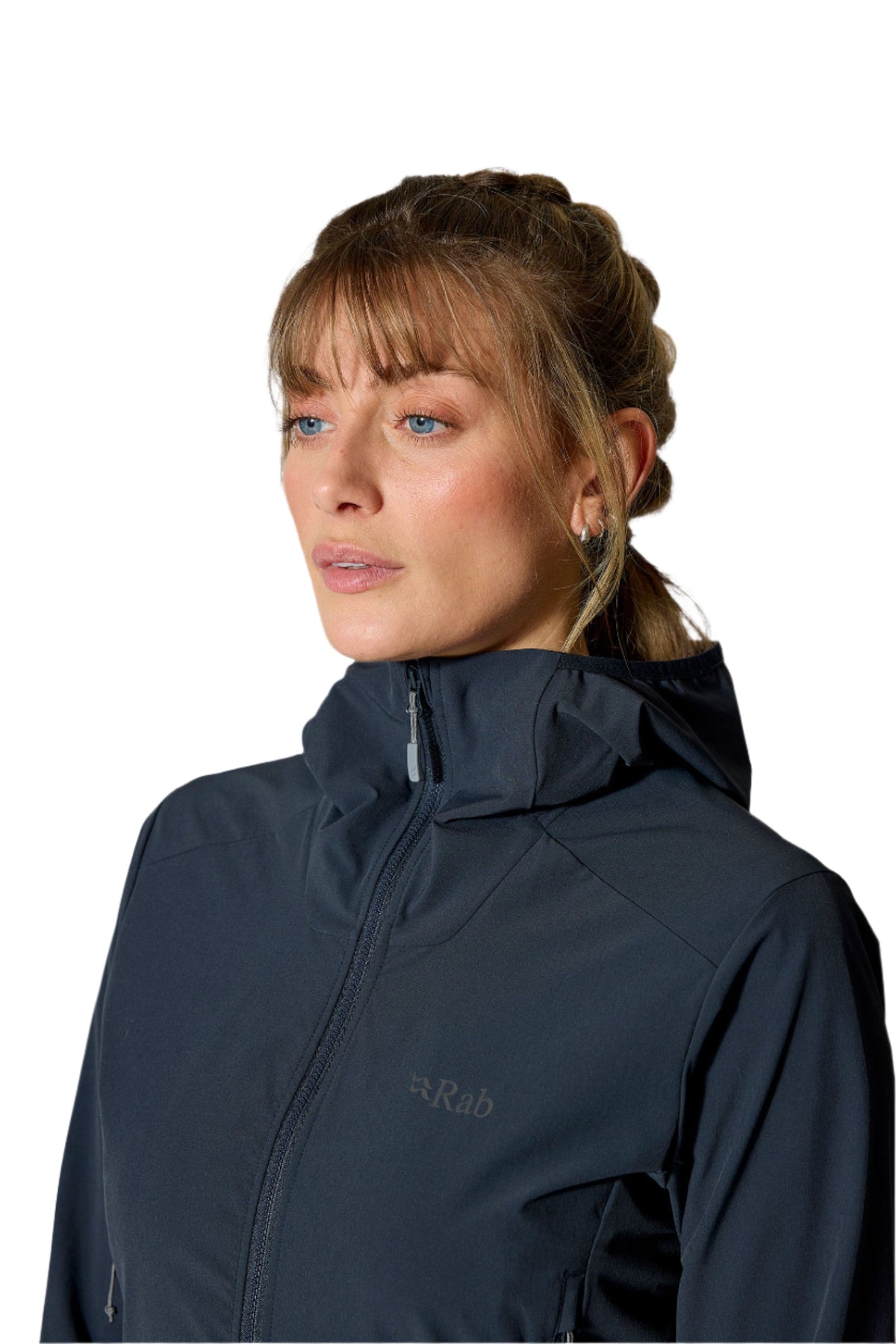 Rab Women's Borealis Hooded Jacket in Beluga - chin guard detail