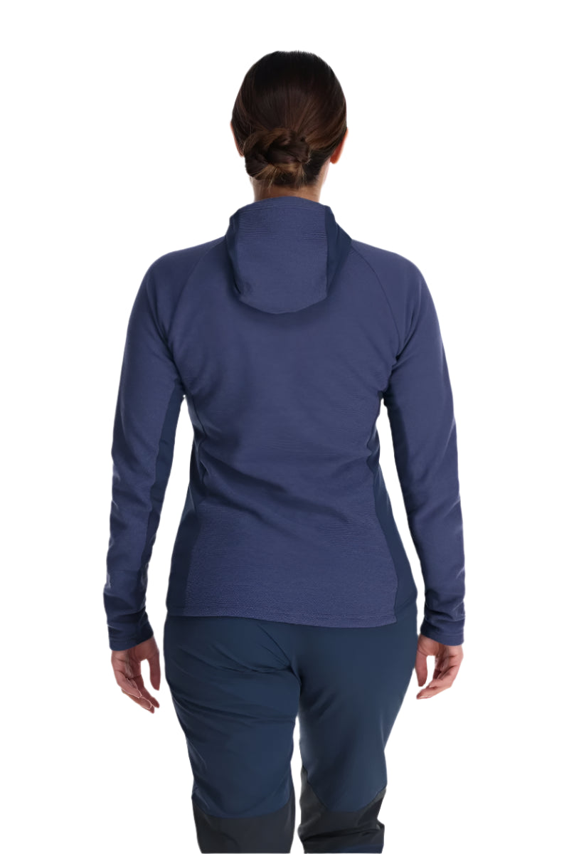 Rab Women's Capacitor Hoody in Patriot Blue (styling reference) - worn, front, full length