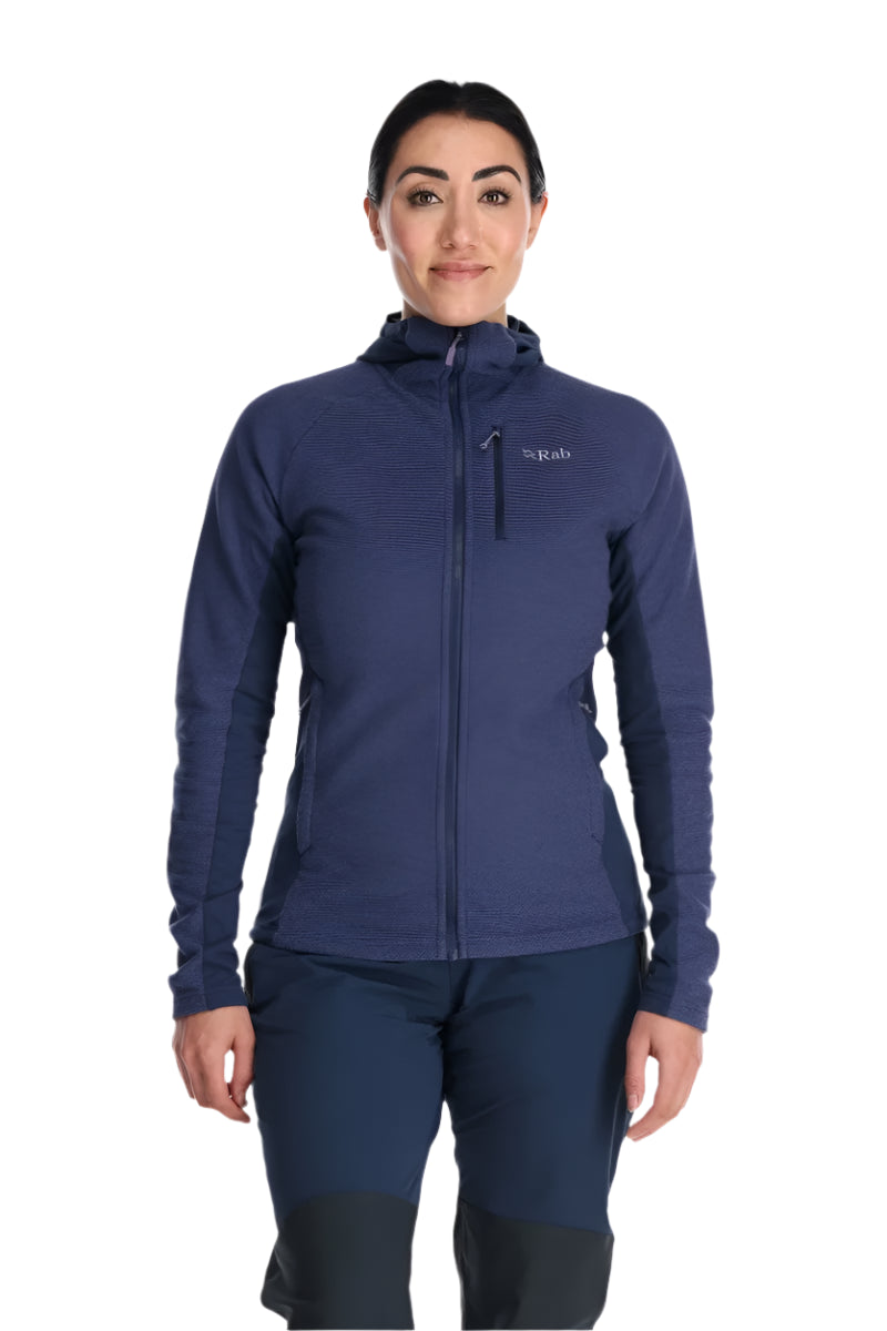 Rab Women's Capacitor Hoody in Patriot Blue (styling reference) - worn, front
