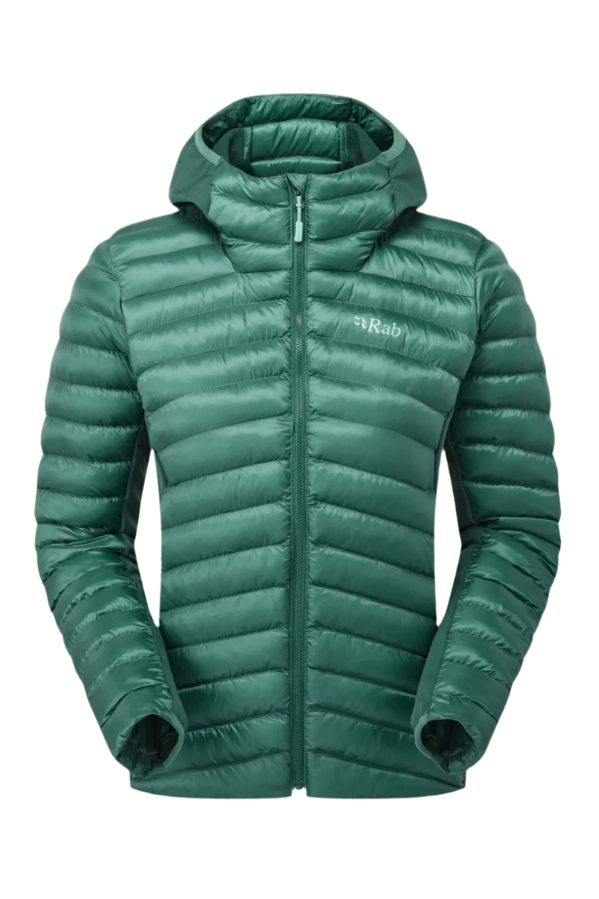 Rab Women's Cirrus Flex Insulated Hooded Jacket in Eucalyptus/Green Slate - front