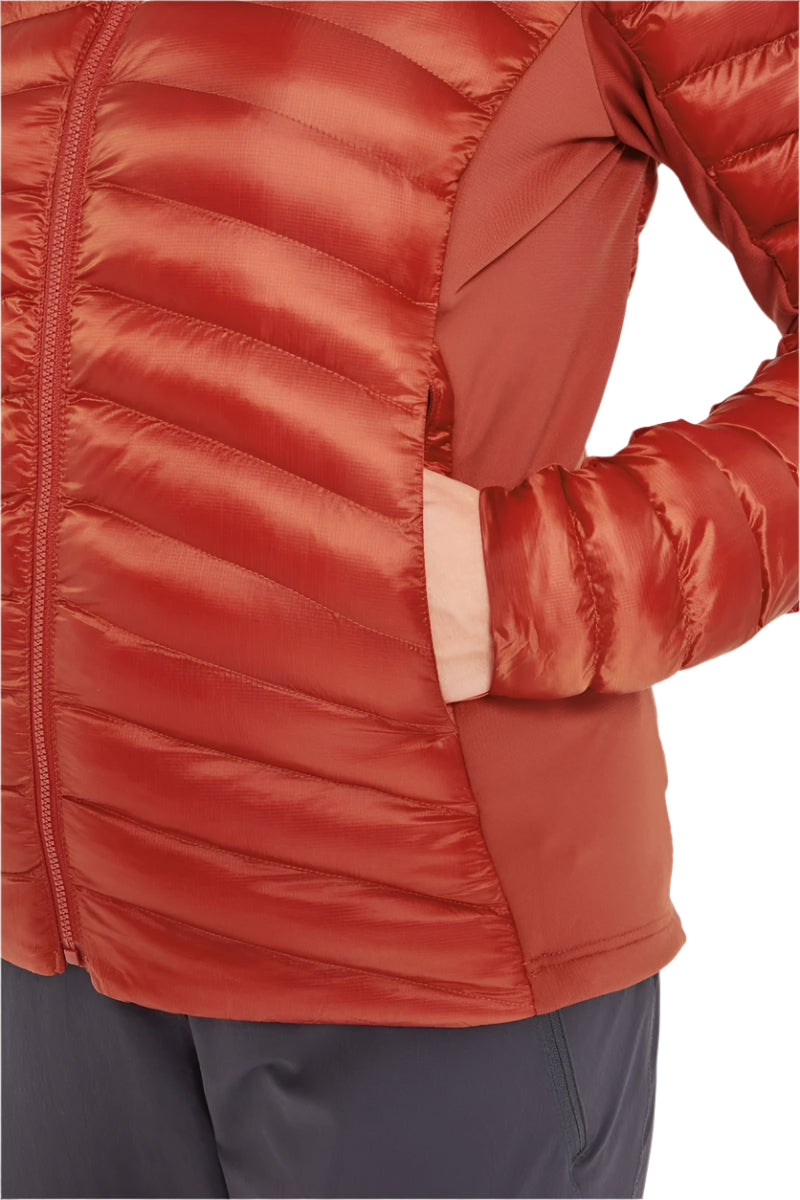 Rab Women's Cirrus Flex Insulated Hooded Jacket in Tuscan Red - hand pocket detail