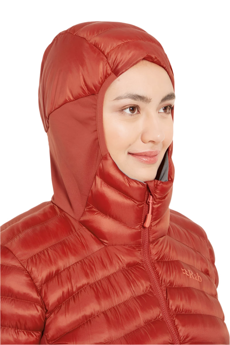 Rab Women's Cirrus Flex Insulated Hooded Jacket in Tuscan Red - hood detail