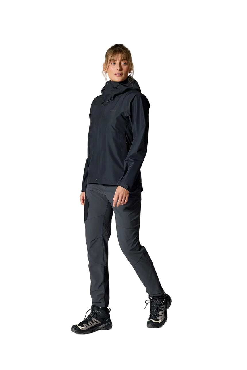 Rab Women's Downpour Eco Jacket in Black (styling reference) - worn, front, full length