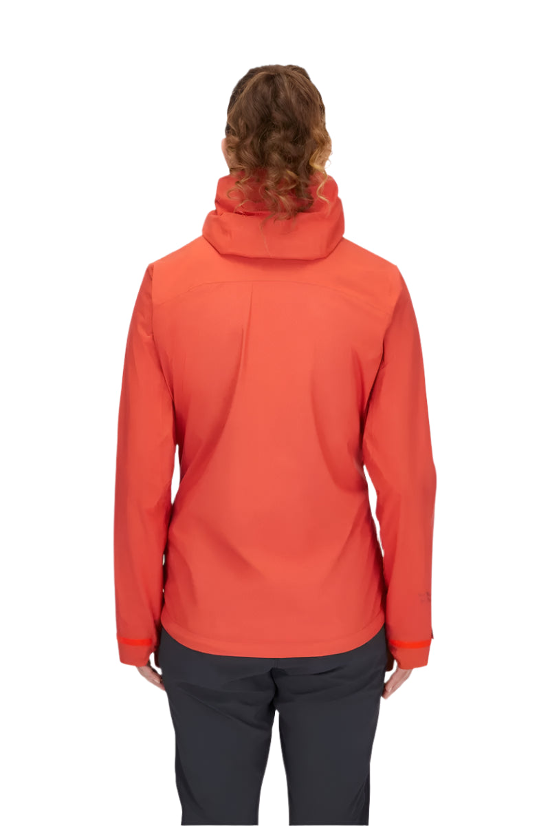 Rab Women's Downpour Light Waterproof Jacket in Red Grapefruit - back, worn