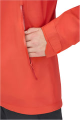 Rab Women's Downpour Light Waterproof Jacket in Red Grapefruit - hand pocket detail, worn