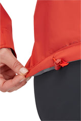 Rab Women's Downpour Light Waterproof Jacket in Red Grapefruit - hem adjustment detail, worn