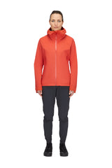 Rab Women's Downpour Light Waterproof Jacket in Red Grapefruit - worn, full length